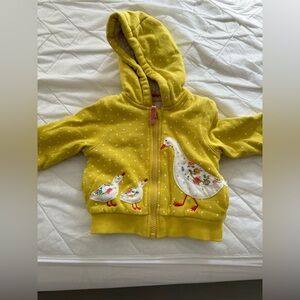 Mini Boden Sweetcorn Yellow Polka Dot Duck Appliqué Shaggy Hoodie 3-6 Months